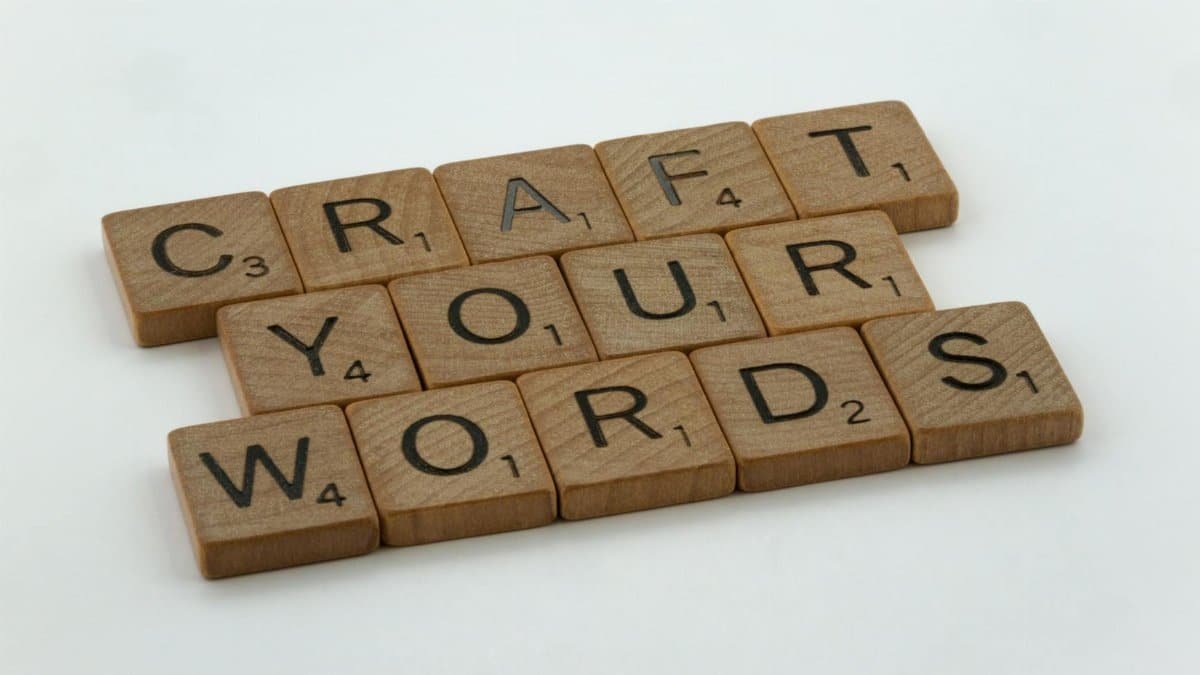 Creative arrangement of word tiles spelling 'Craft Your Words' on a white background.