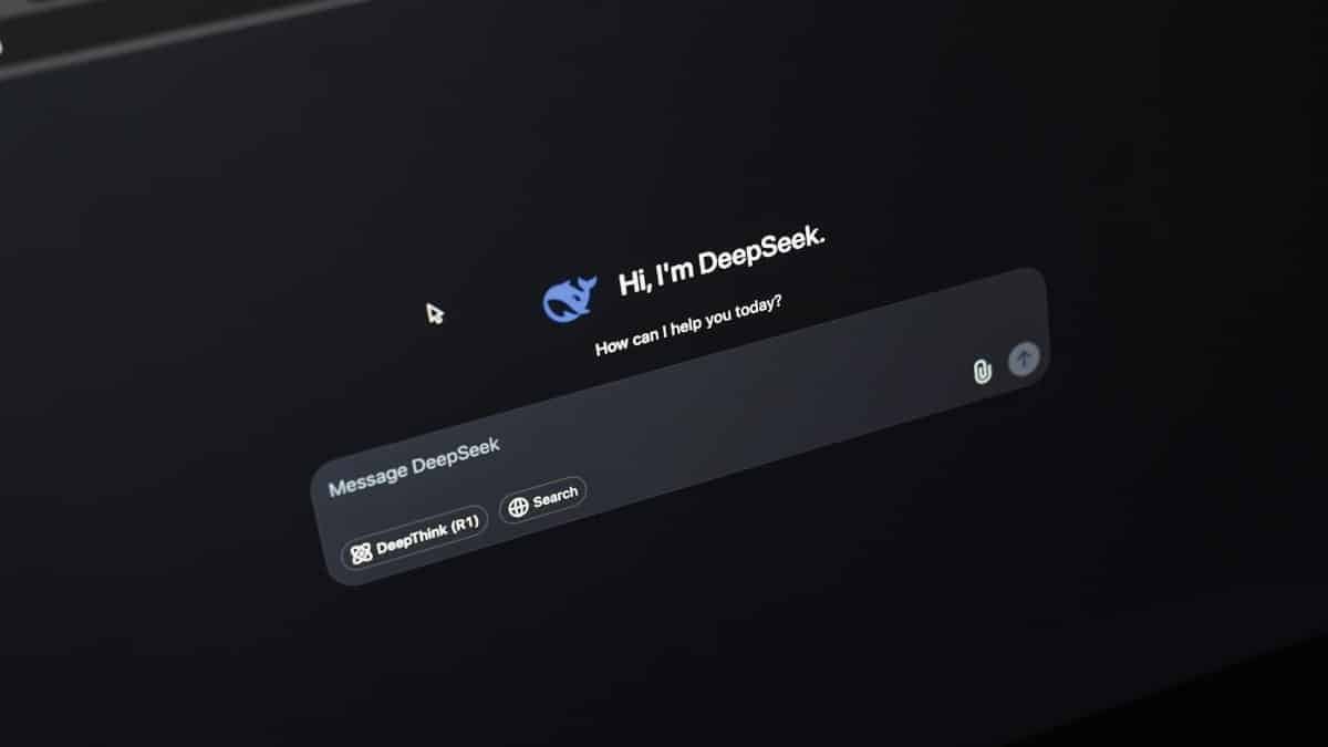 Screen displaying AI chat interface DeepSeek on a dark background.