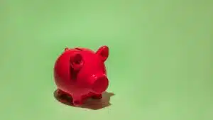 Red piggy bank on a green background symbolizing savings and financial planning.