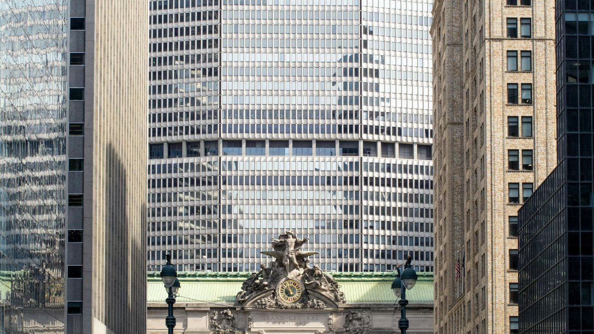 View of the Grand Central Terminal beneath the MetLife Building in New York City.