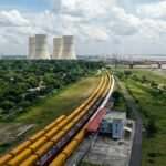 Aerial shot of the Rooppur Nuclear Power Plant in Bangladesh, highlighting infrastructure and surrounding landscape.