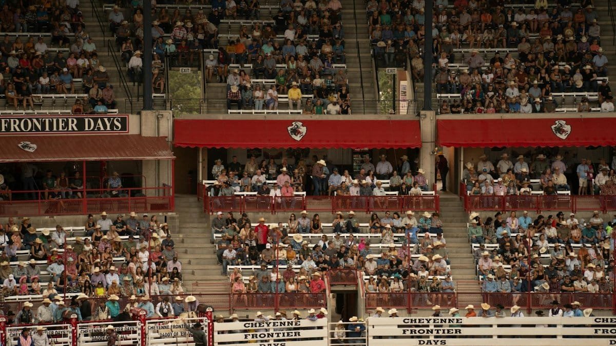 A large crowd enjoys the lively atmosphere at Cheyenne Frontier Days Rodeo in Wyoming.
