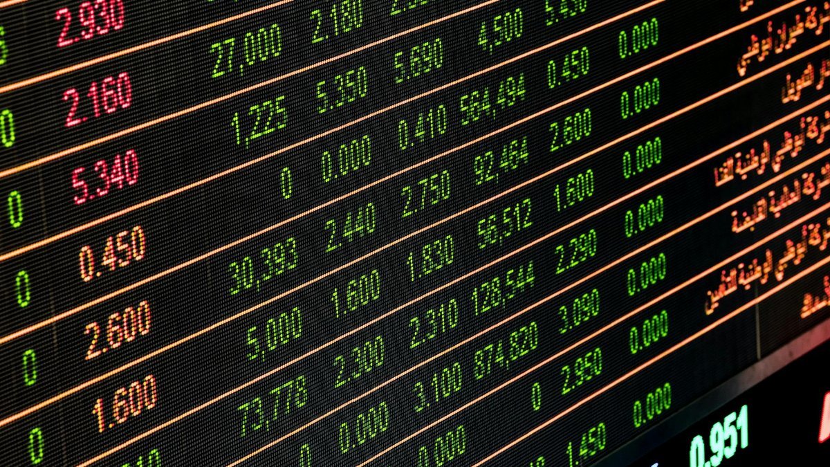 Detailed view of a stock market screen showing numbers and data, symbolizing financial trading.