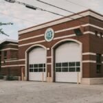 A modern fire station building with distinct brick architecture in Atlanta, Georgia.