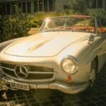 A classic convertible car in a sunny outdoor setting, perfect for vintage car enthusiasts.