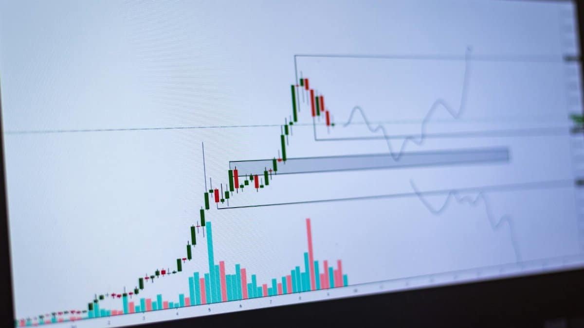 Detailed view of a cryptocurrency trading chart on a computer screen, showing market trends and price movements.