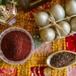 A vibrant Haft Seen table setting celebrating Persian New Year with symbolic items like eggs and garlic.