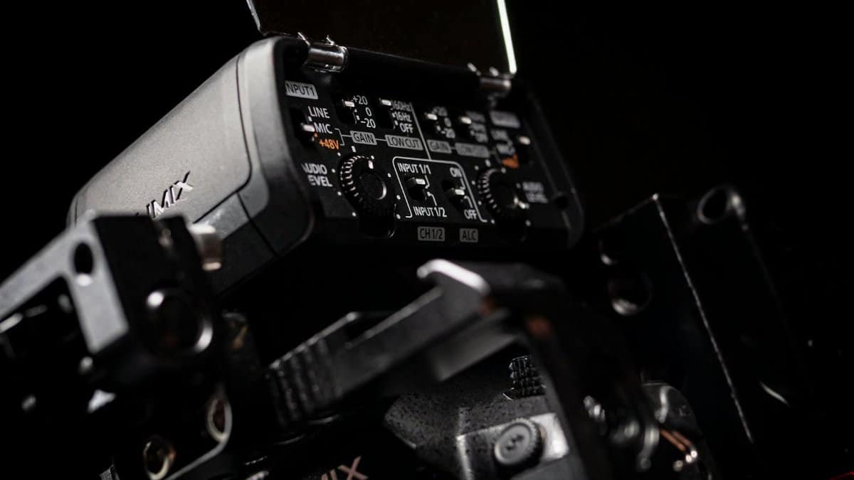 Detailed view of professional audio-visual equipment highlighting control panel and settings.