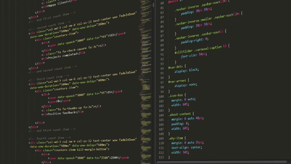Close-up of highlighted HTML and CSS code on a dark screen, suitable for tech themes.