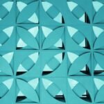 Abstract geometric blue pattern with repetitive square and leaf shapes, ideal for modern backgrounds.
