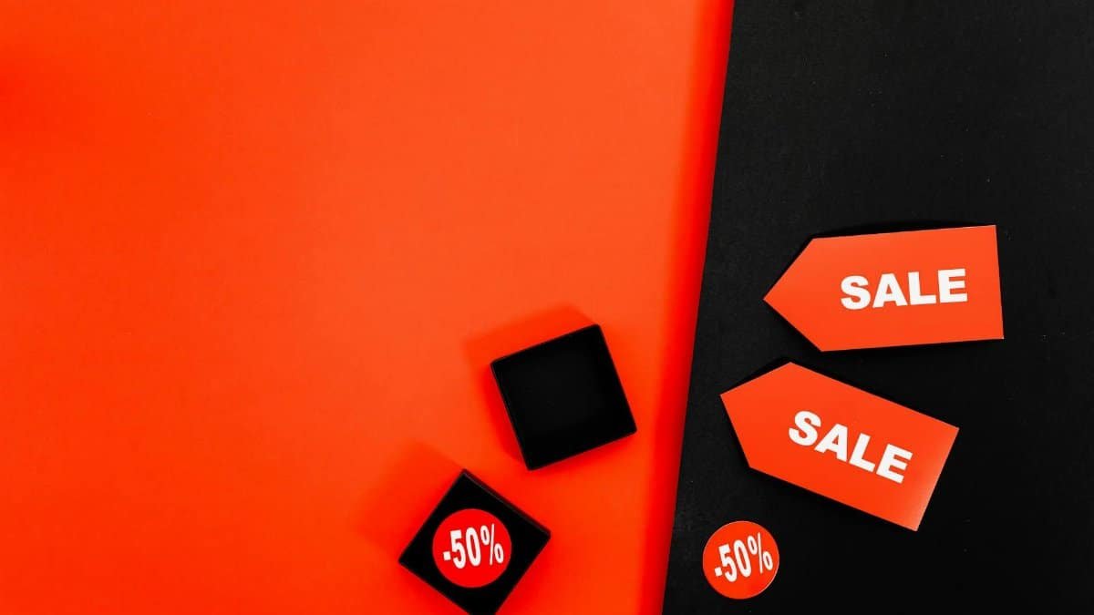 Red and black sale tags with 50% discount, perfect for promotions and marketing.