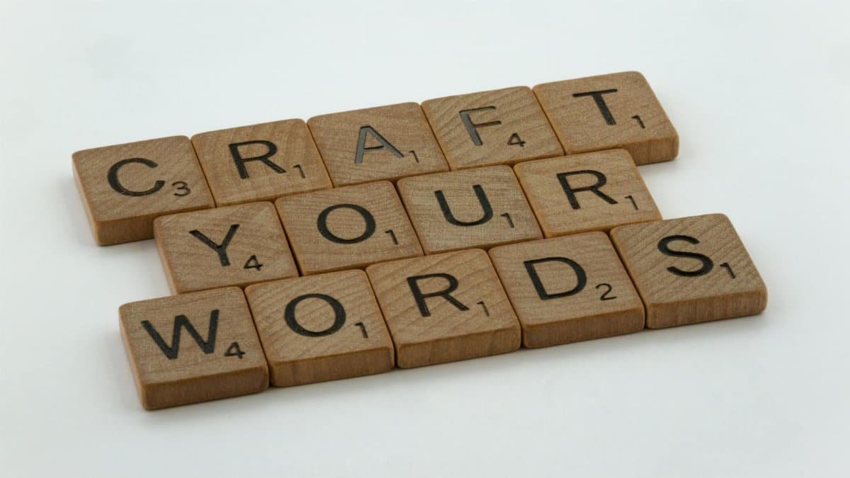 Creative arrangement of word tiles spelling 'Craft Your Words' on a white background.
