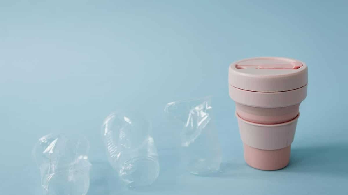 Collapsible cup replacing plastic to promote zero waste lifestyle.